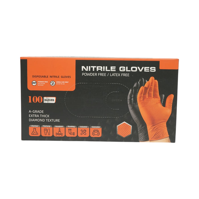Guanti in nitrile arancioni senza polvere con texture a diamante, taglia M, 100 pezzi/scatola