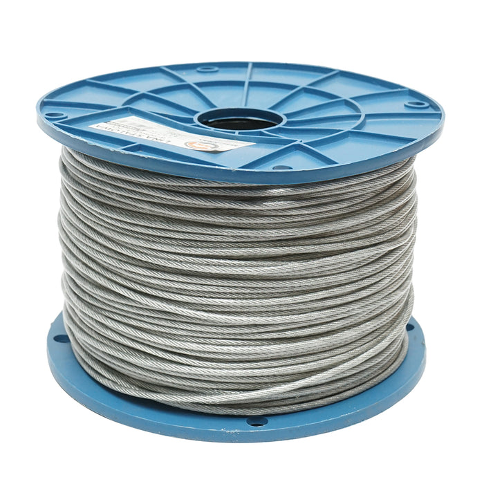 Cavo in acciaio zincato con rivestimento in PVC, 3 mm, 6x7+FC fili, carico massimo 230 kg, peso 5,07 kg, 250 m/rotolo