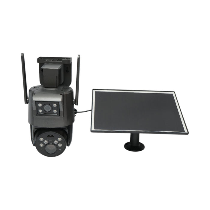 Telecamera di sorveglianza con lente doppia 6 MP, 4G, WIFI 2.4 GHz, pannello solare, batteria da 10.000 mAh, controllo PTZ a 360°, rilevamento umano PIR, visione notturna e applicazione Ubox