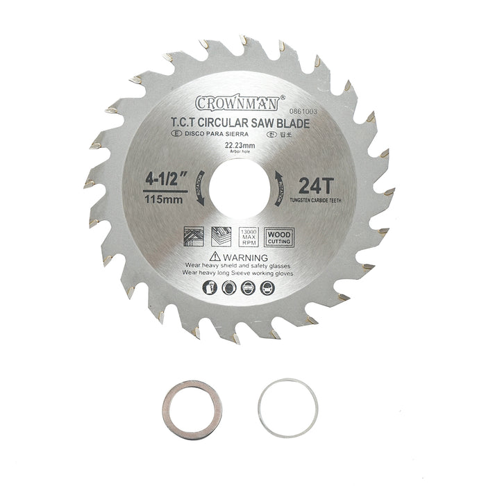 Disco circolare widia per legno 115x22,23mm, max. velocità. Crownman da 13.000 giri/min, 24 denti