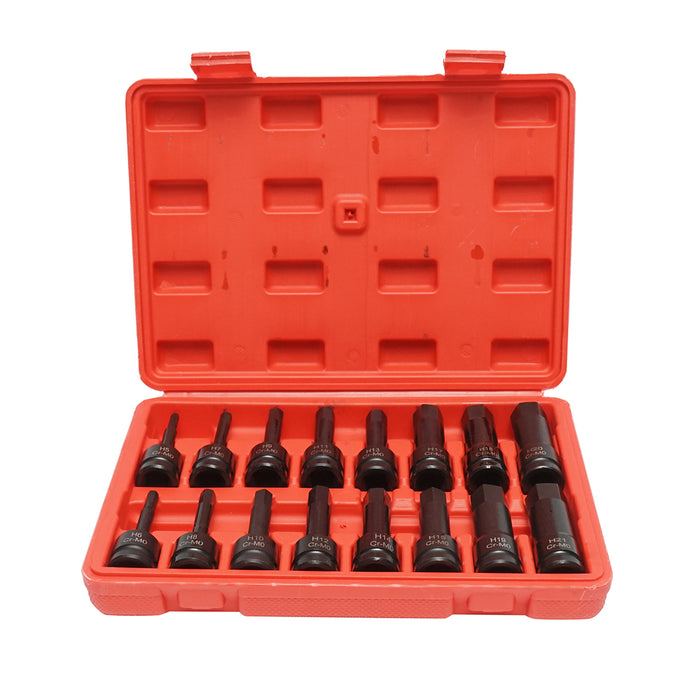 Set di chiavi a bussola esagonali lunghe H5-H21, quadrate da 1/2 pollice Cr-Mo 16 pezzi