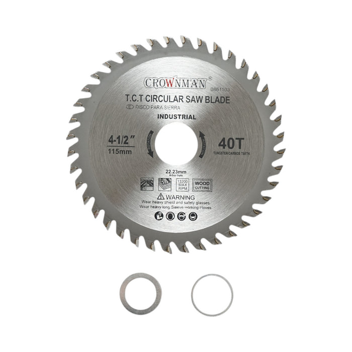 Disco circolare widia per legno 115x22,23mm, max. velocità. 13.200 giri/min, 40 denti, Crownman industriale