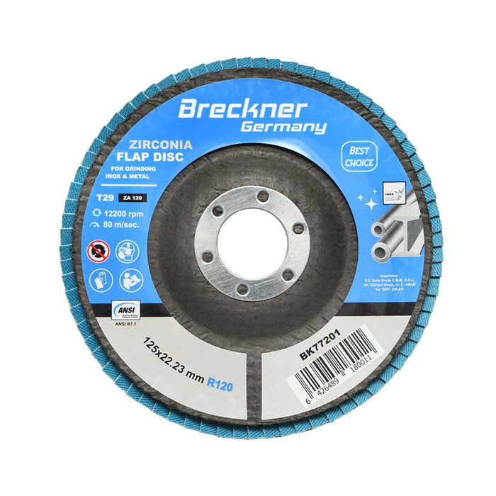 Dischi Lamellari Zirconio 125mm P120 per Acciaio INOX Metallo, Dischi Abrasivi, Disco Lamellare Breckner Germany
