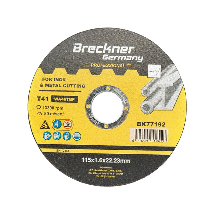 Dischi da Taglio T41 115x1.6x22mm Acciaio INOX Ferro Metallo Disco Flessibili per Smerigliatrice Angolare Mola Taglio Breckner Germany