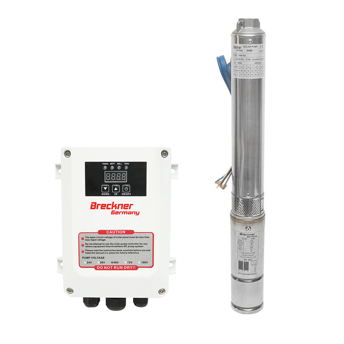 POMPA SOMMERSA 600W, 48V, portata 3,5 m³/h, diametro 75 mm, con controller per pannello solare fotovoltaico Breckner Germany