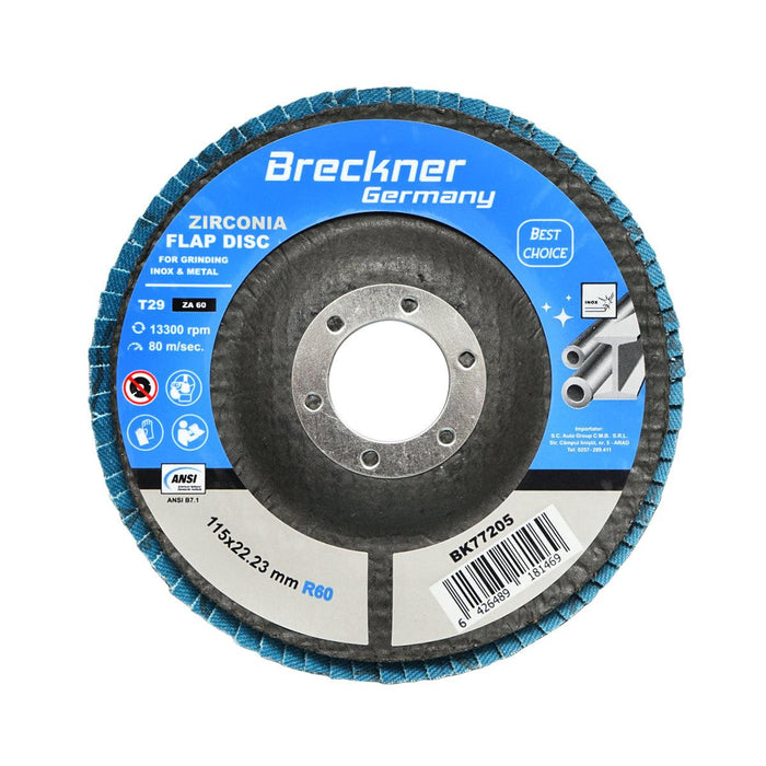 Dischi Lamellari Zirconio 115mm P60 per Acciaio INOX Metallo, Dischi Abrasivi, Disco Lamellare Breckner Germany