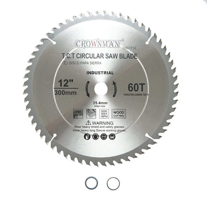 Disco circolare widia per legno 300x25,4mm, max. velocità. 5000 giri/min, 60 denti, Crownman industriale