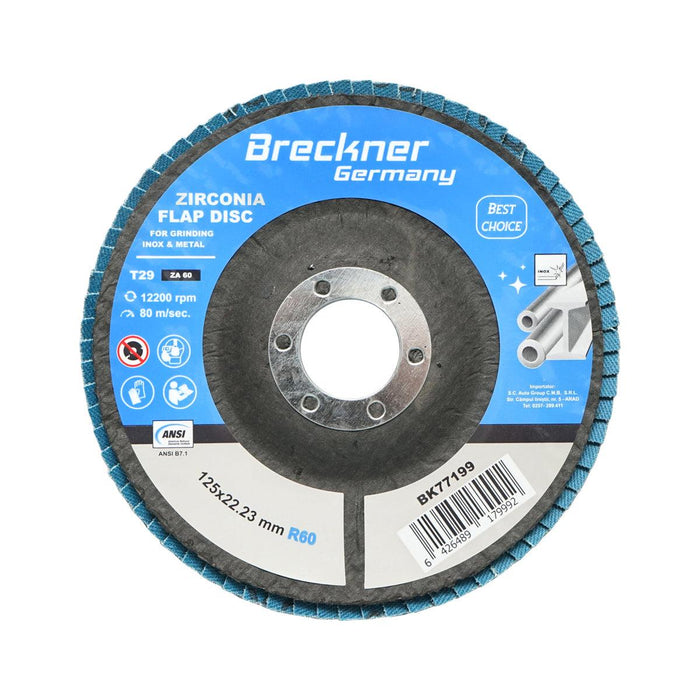 Dischi Lamellari Zirconio 125mm P60 per Acciaio INOX Metallo, Dischi Abrasivi, Disco Lamellare Breckner Germany
