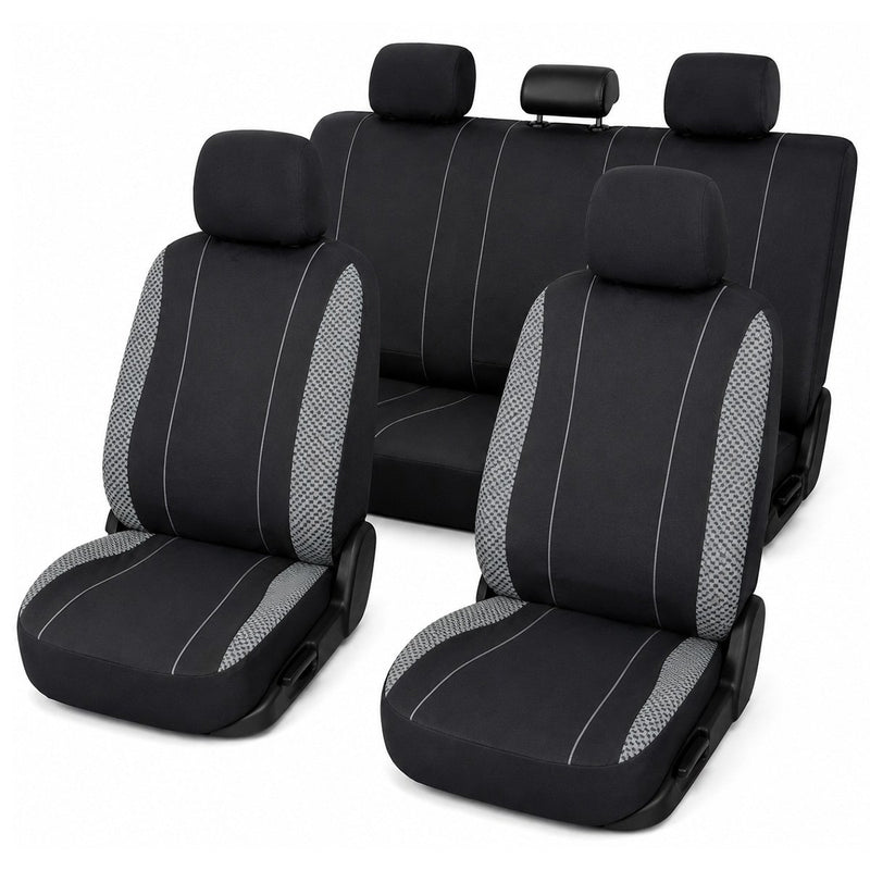 Set coprisedili universali per auto nero-grigio, materiale tessile 8 pezzi