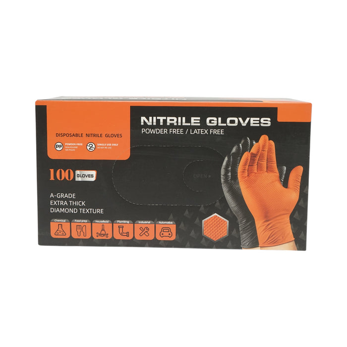 Guanti in nitrile neri senza polvere con texture a diamante, taglia L, 100 pezzi/scatola