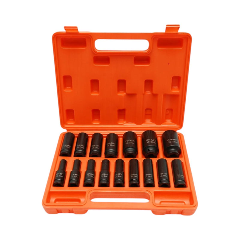 Set di 16 bussole a impatto lunghe, 10–32 mm, attacco 1/2", Cr-Mo Breckner Germany