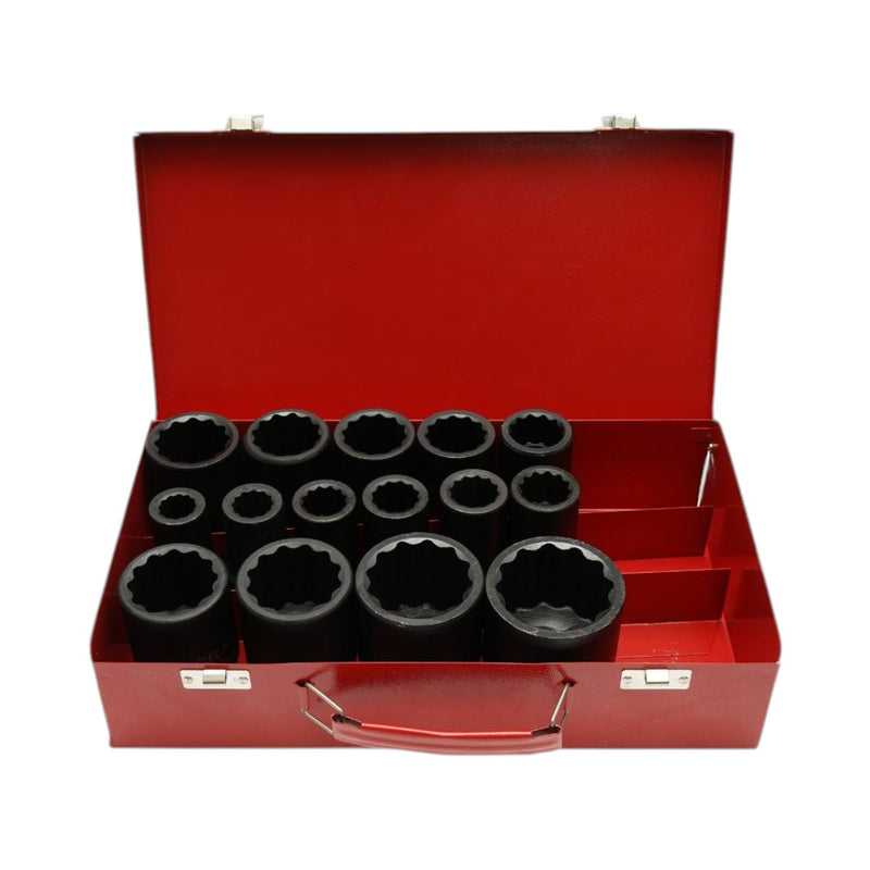 Set di 15 bussole a impatto esagonali lunghe da 3/4" (17–50 mm), in acciaio Cr-Mo Breckner Germany