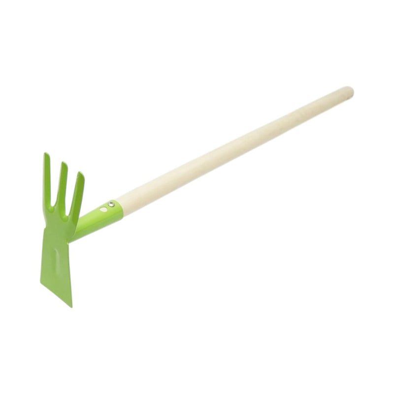 Zappa da giardino doppia con lama e 3 denti, manico in legno da 70 cm