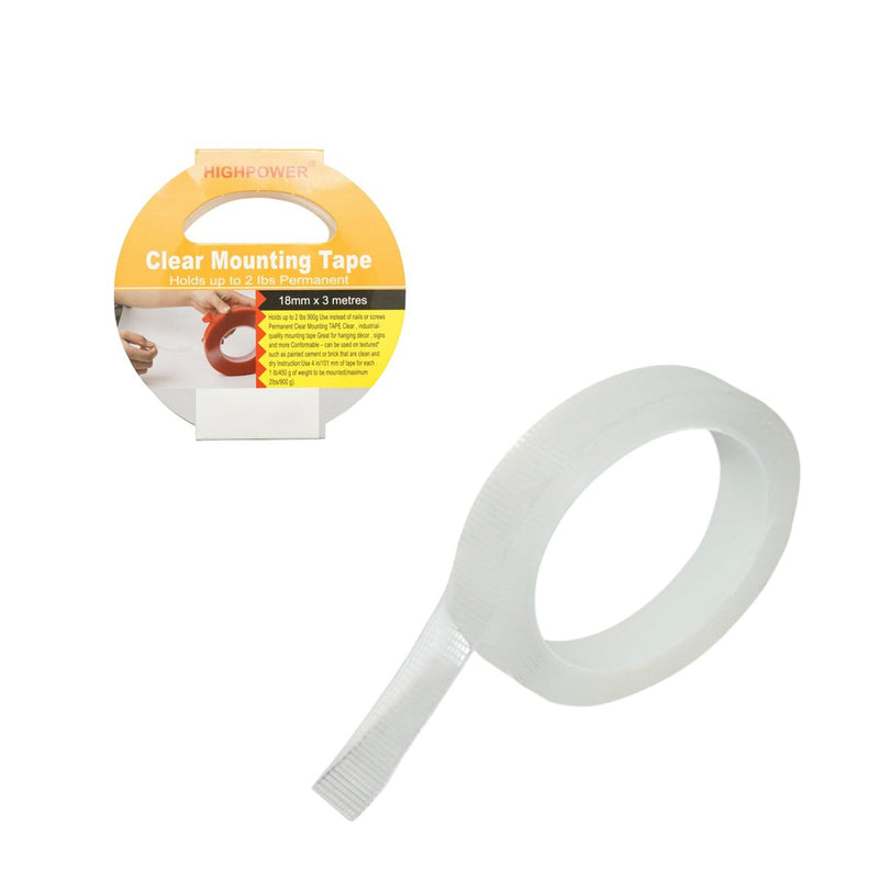 Nastro biadesivo acrilico trasparente rinforzato HighPower 18 mm x 3 m
