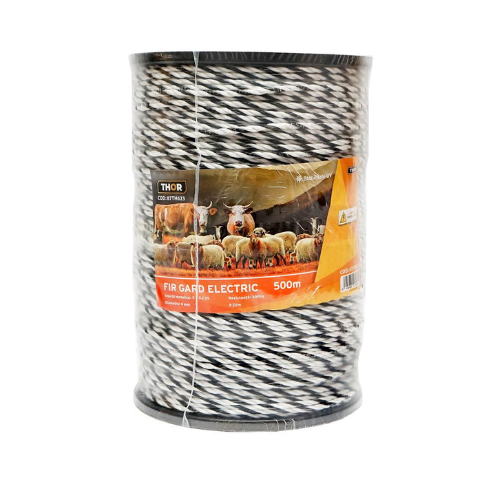 Filo per Recinto Elettrico, Lunghezza 500 mt, Ø4mm. 3x0.2mm. SS, 9 Ohm/m, colore Bianco/Nero, Recinzioni Elettriche Thor