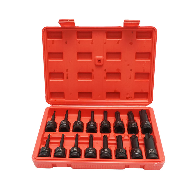 Set di bussole a impatto Torx T20-T100, 1/2 pollice quadrato 16 pezzi