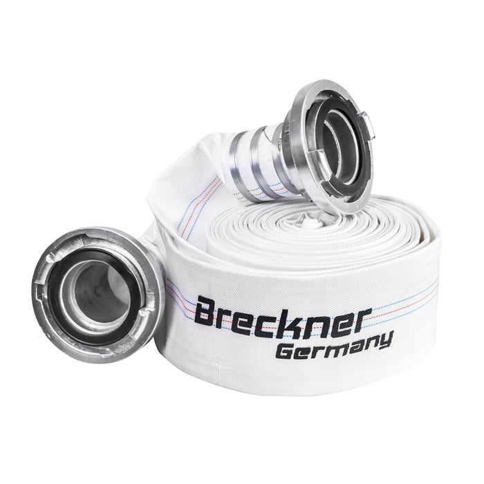 Manichetta Antincendio/Irrigazione premium in PVC 4 pollici, lunghezza 20m con raccordo in alluminio, pressione massima 10 bar, rinforzato. Breckner Germany