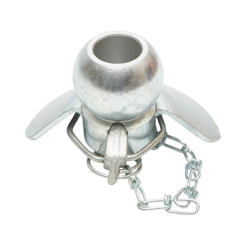 Testa a sfera per tirante laterale con collare, catena e perno, 56x69 mm, Categoria 2-2