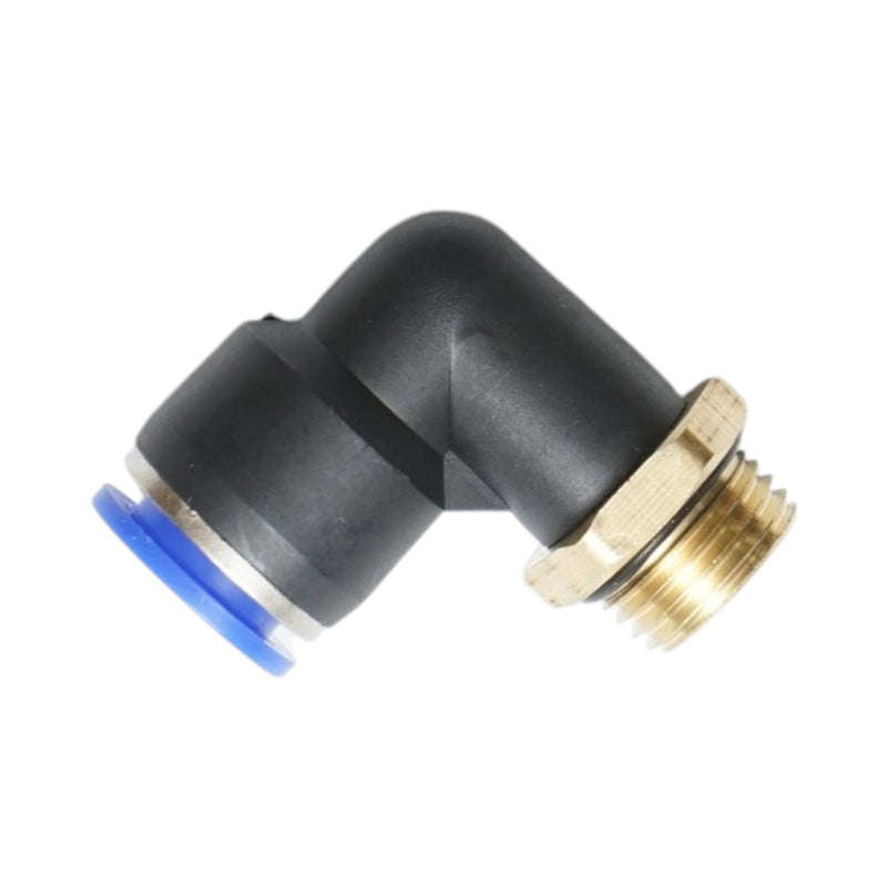 Raccordo a gomito a innesto rapido in plastica da 12 mm con filetto maschio in ottone M16