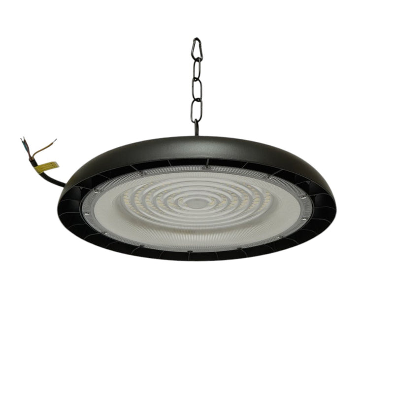 Lampada industriale LED UFO High-Bay da 150 W, 100-265 V, 6500 K, 18.000 lm, per capannoni industriali e magazzini, 325x34 mm, IP65 Breckner Germany