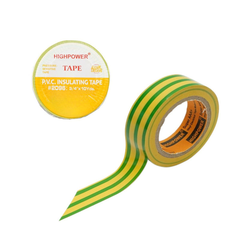 Nastro isolante in vinile giallo-verde 19 mm x 9 m – Ignifugo, alta qualità (AAA+)