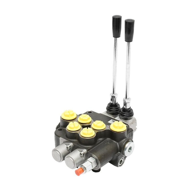 Distributore idraulico a 2 leve, portata 80 L/min, con leve e riduttori inclusi, -15 / +80. Breckner Germany
