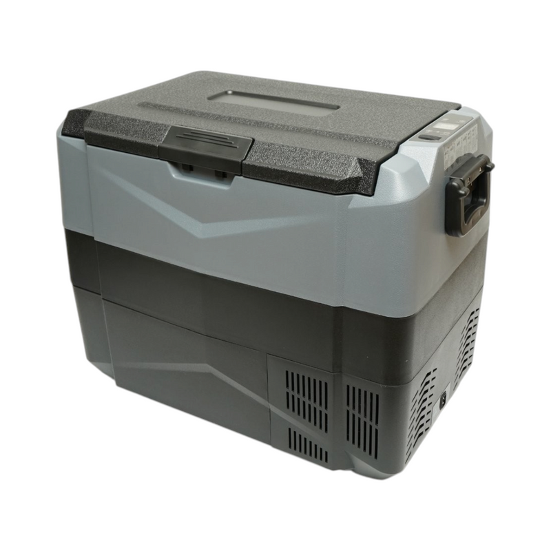 Frigorifero per auto 45L con compressore 12V-24V-220V, 60W, display LCD, doppia zona di raffreddamento, USB 630x390x490mm