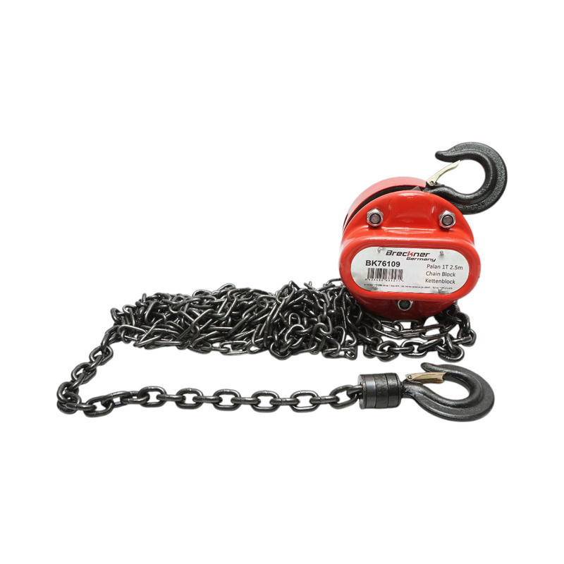 Paranco manuale a catena da 2,5 m, carico massimo 1000 kg, gancio di sicurezza Breckner Germany