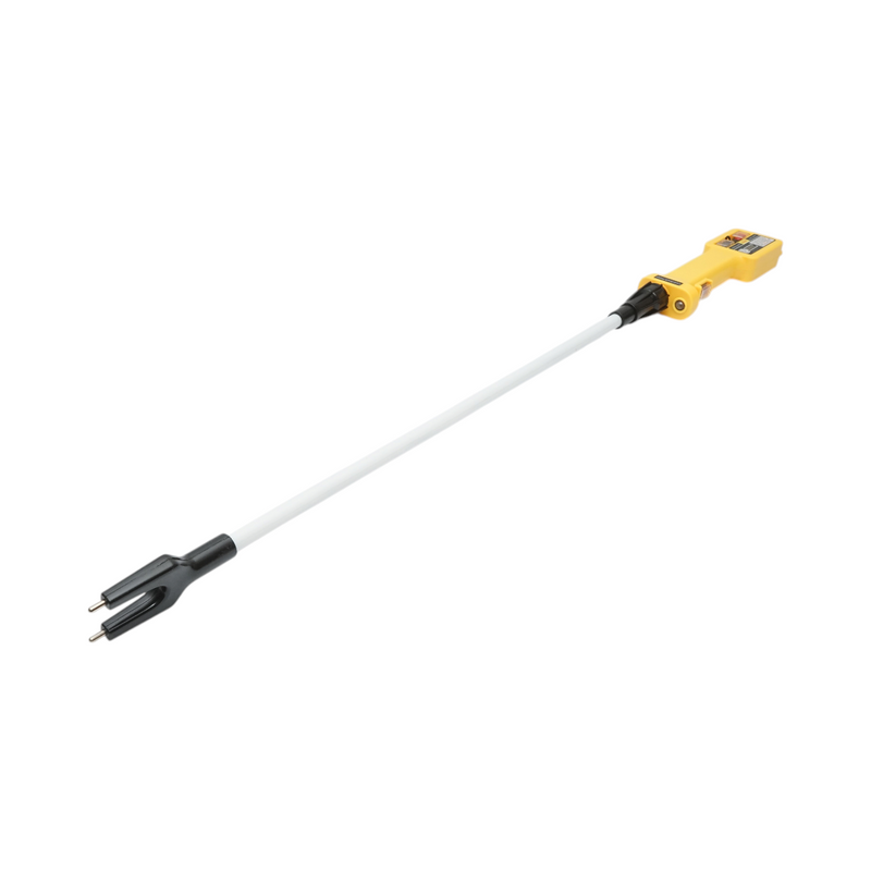 Pungolo elettrico professionale per bestiame da 1100 V con batteria ricaricabile da 8,4 V e 2200 mAh, torcia a LED, indicatore di carica e asta da 80 cm.