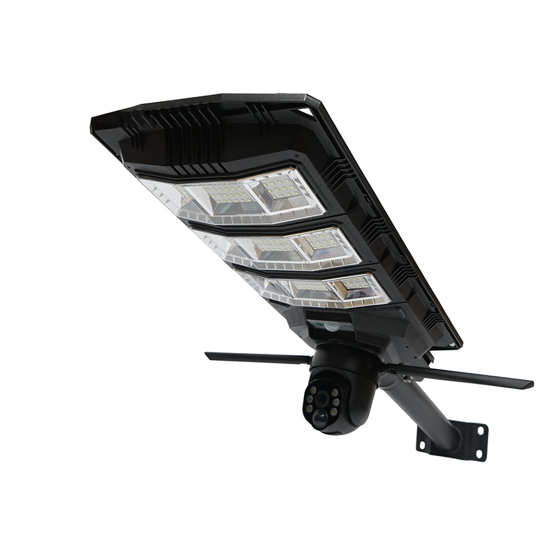 Lampada solare LED 450W con telecamera di sorveglianza AI 4 MP, WIFI, SIM 4G, pannello solare 24W, batteria LifePo4 18Ah, rotazione 360°, visione notturna, rilevamento umano e applicazione V380 Pro