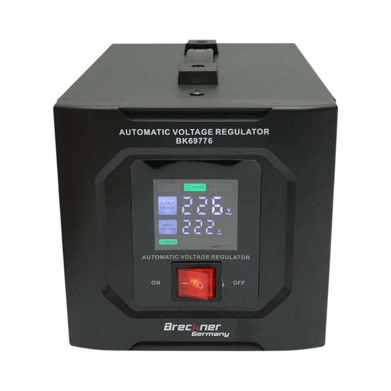 Stabilizzatore di tensione automatico 1000VA, 600W, 140-250VAC, monofase a relè, 1 presa Schuko 230V, display LCD Breckner Germany