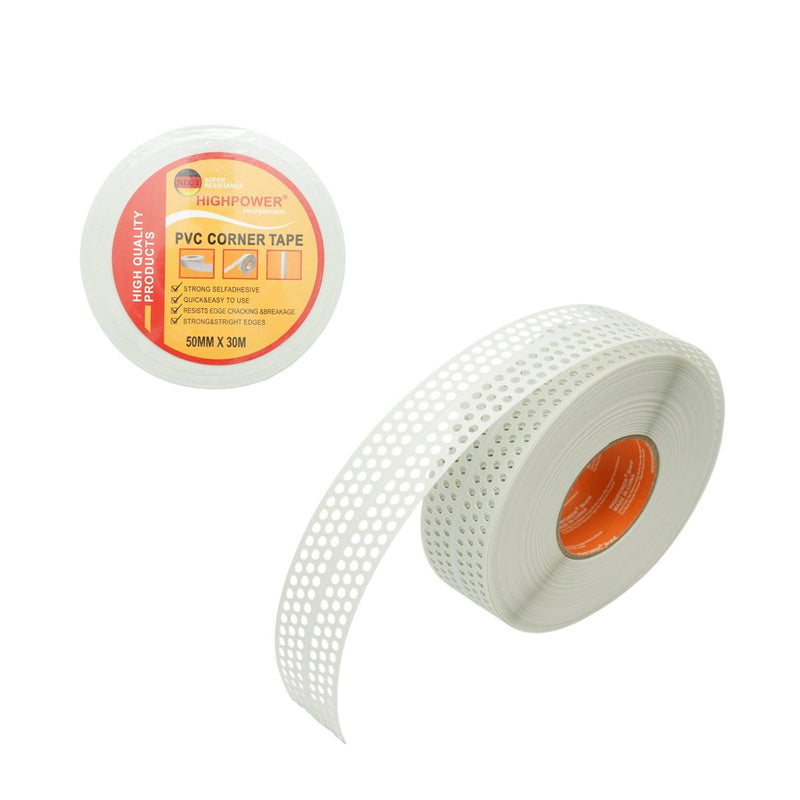 Nastro di protezione angolare autoadesivo HighPower in PVC forato per cartongesso 50 mm x 30 m