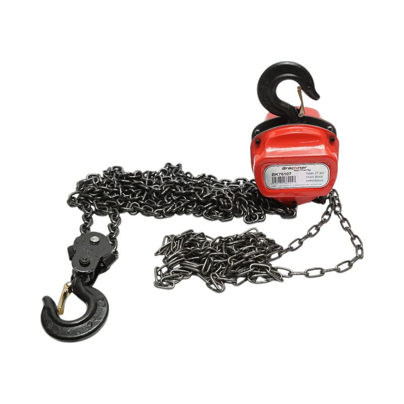 Paranco manuale con catena da 3 m, portata massima 2000 kg, gancio di sicurezza Breckner Germany