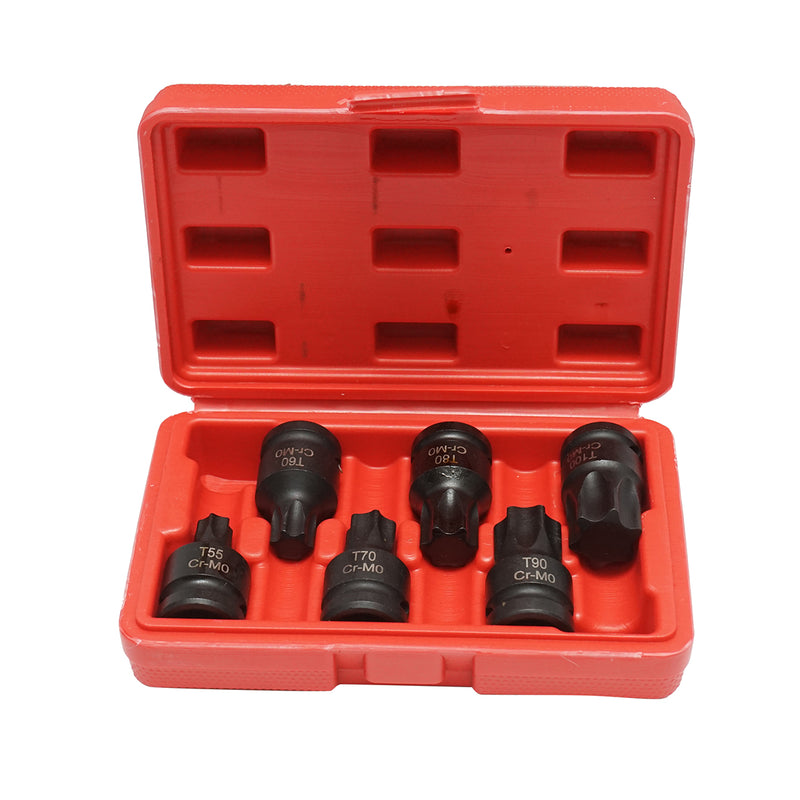 Set di bussole a impatto Torx T55-T100, 1/2 pollice quadrato 6 pezzi