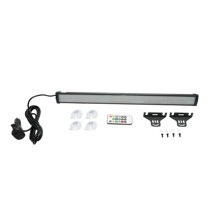 Barra LED RGB con ventose, 18W, 12–36V, telecomando, Bluetooth e app LED LAMP (520×45×40 mm)