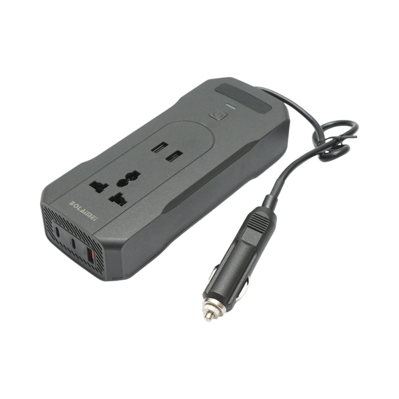 Inverter di potenza 12V-220V da 200W, display LED digitale, onda sinusoidale modificata, porte USB e USB-C, uscita AC per laptop, telefono e frigorifero portatile.