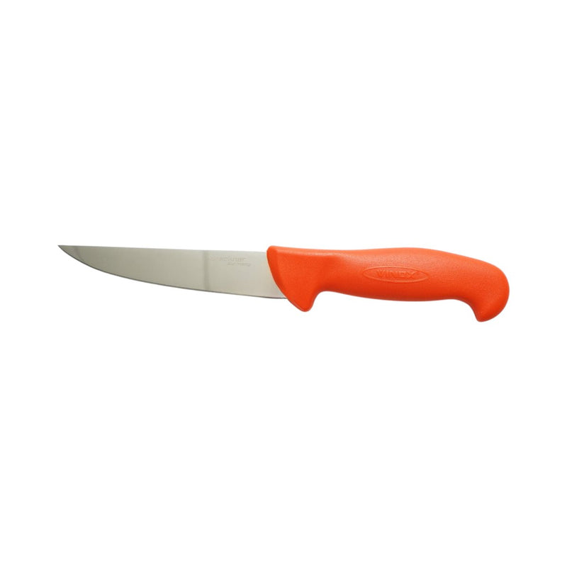 Coltello professionale da macelleria e macellazione da 15 cm, lama in acciaio 5Cr15MoV, manico in nylon rosso-arancio. Breckner Germany