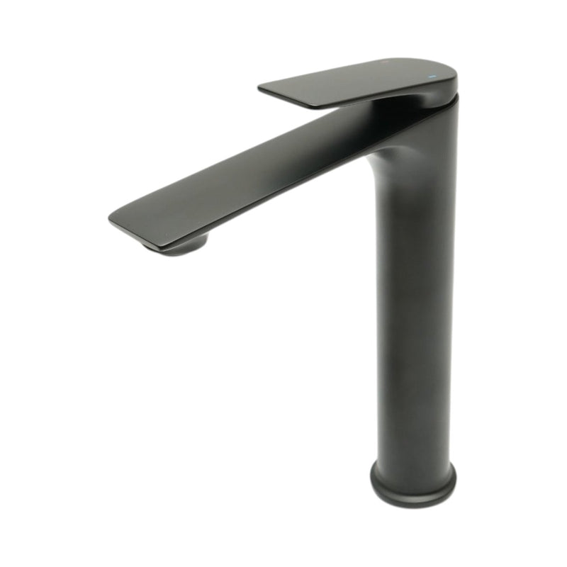 Rubinetto premium per lavabo da bagno in rame, con bocca lunga, design arrotondato, miscelatore monocomando, finitura nero opaco e flessibili inclusi.