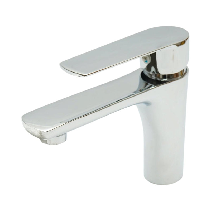 Miscelatore lavabo bagno di forma rotonda, monocomando, finitura cromo lucido, acciaio inox, flessibili inclusi