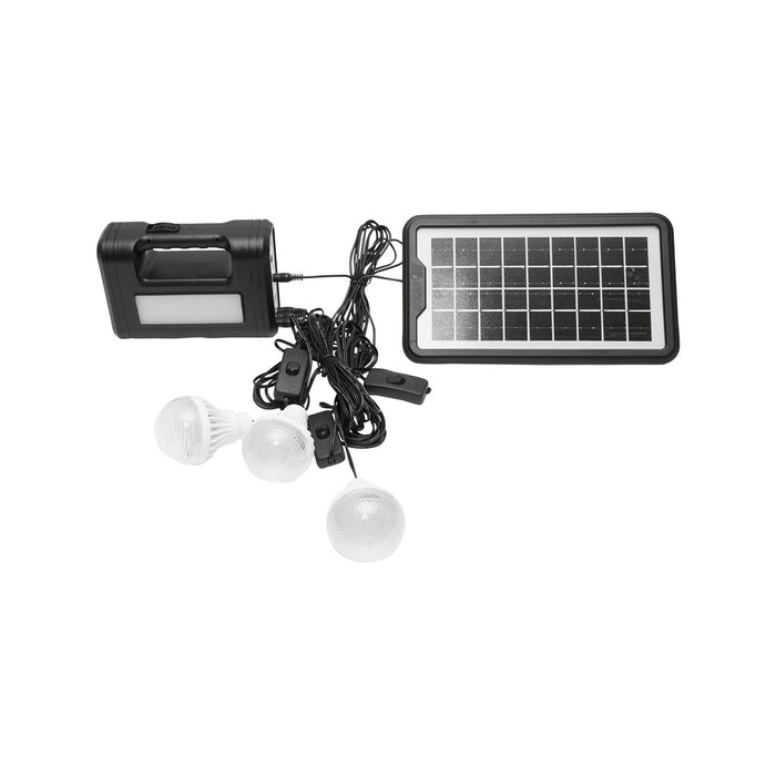 Kit di illuminazione LED portatile con 3 lampadine/proiettore, pannello solare e batteria da 6V, 4,5Ah per pesca da campeggio GD-8017