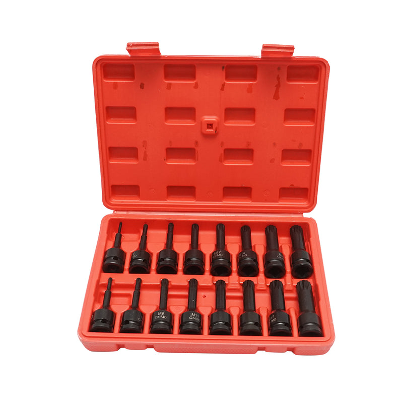 Set di chiavi a bussola a percussione con scanalatura lunga M4-M19, 1/2 pollice quadrato 16 pezzi