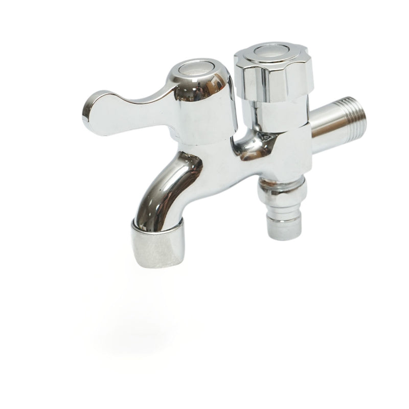 Rubinetto a doppia uscita, a parete, in acciaio inox, finitura cromo lucido