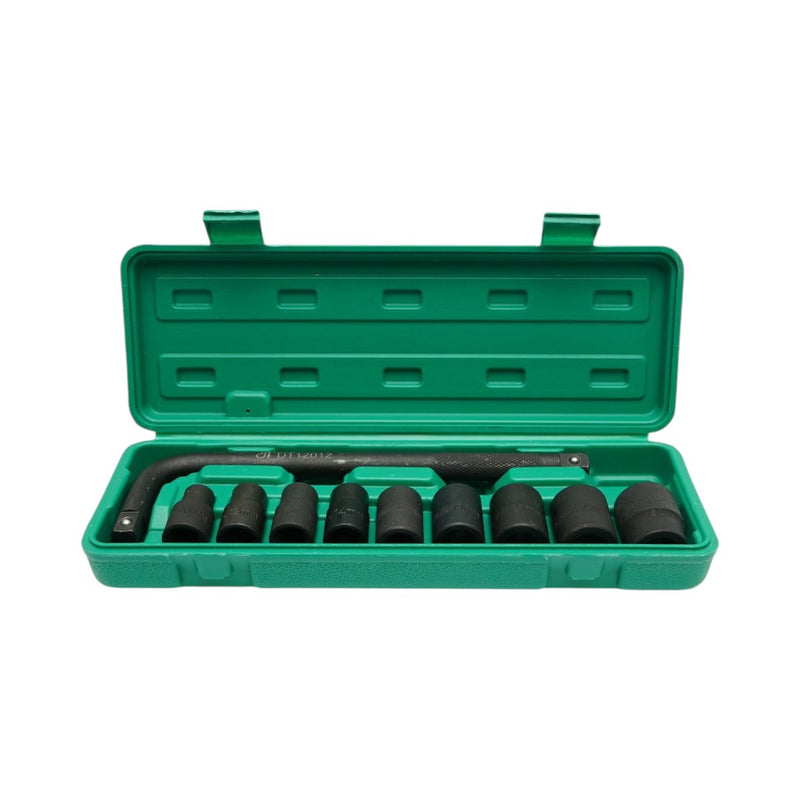 Set di 10 bussole in acciaio al cromo-molibdeno (Cr-Mo) con attacco da 1/2" (10–24 mm) e prolunga a L da 250 mm Breckner Germany