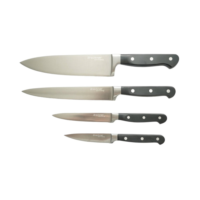 Set di 4 coltelli da cucina professionali, lama in acciaio 5Cr15MoV, manico in ABS nero Breckner Germany