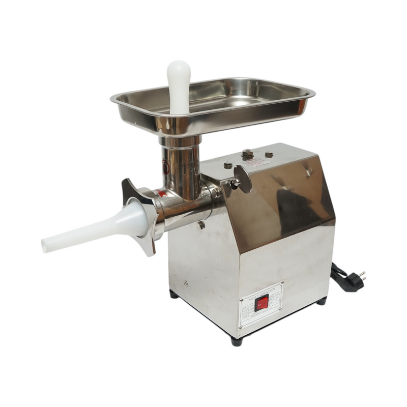 Tritacarne elettrico in acciaio inox 1600W, 220V, capacità 150 kg/h, adattatore per salsicce, 1 piastra e 1 coltello inclusi – 380 × 210 × 415 mm