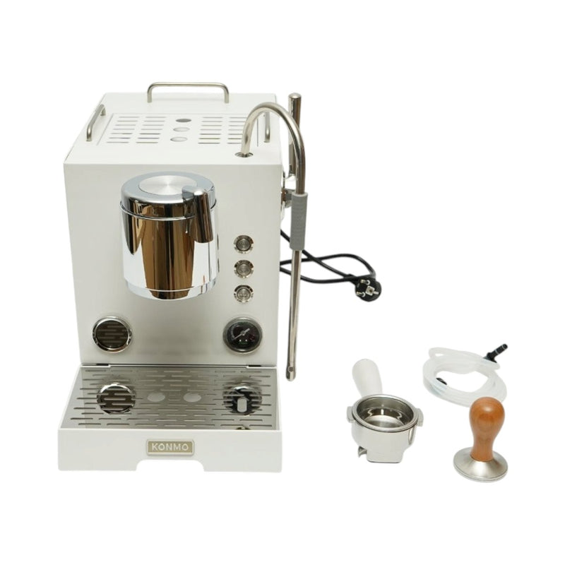 Macchina per caffè espresso professionale semiautomatica "bean-to-cup" con macinacaffè integrato, 2950 W, 220 V, doppio gruppo, sistema di montatura del latte, pressione a 20 bar, serbatoio dell'acqua da 3,5 l e collegamento alla rete idrica.