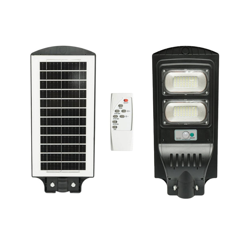 Lampione stradale solare a LED da 100 W con pannello solare da 12 W, batteria LiFePO4 da 8000 mAh, sensore di movimento, telecomando e supporto per palo (IP65) Breckner Germany