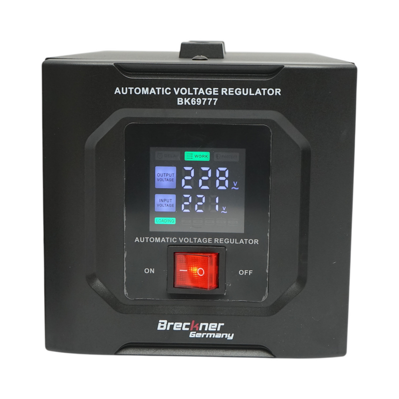 Stabilizzatore di tensione automatico 2000 VA, 1200 W, 140-250 V CA, monofase a relè, 2 prese Schuko da 230 V, display LCD Breckner Germany