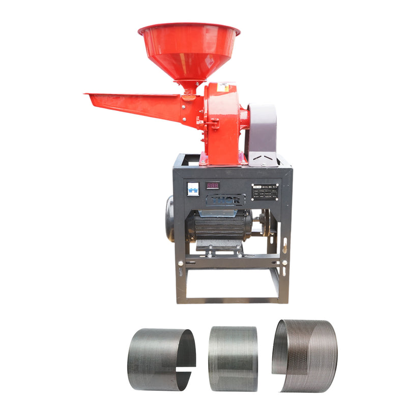 Mulino elettrico per cereali THOR da 3 kW, 220 V, capacità 300 kg/h, velocità di rotazione 5900 giri/min, 4 crivelli inclusi.