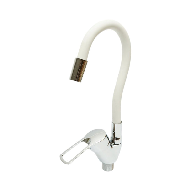 Miscelatore per lavello cucina con canna flessibile, monocomando, finitura cromo lucido e bianco, flessibili inclusi Breckner Germany